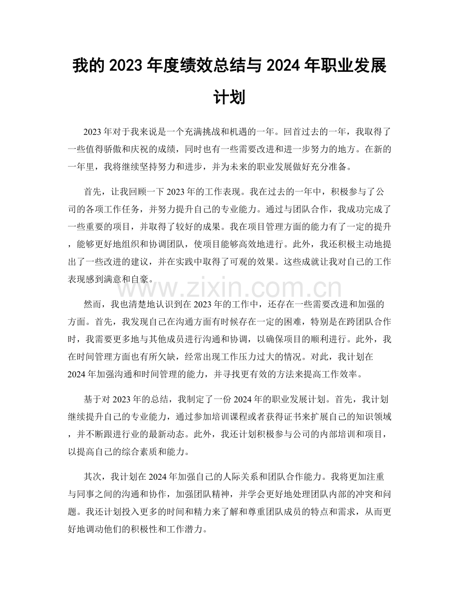 我的2023年度绩效总结与2024年职业发展计划.docx_第1页