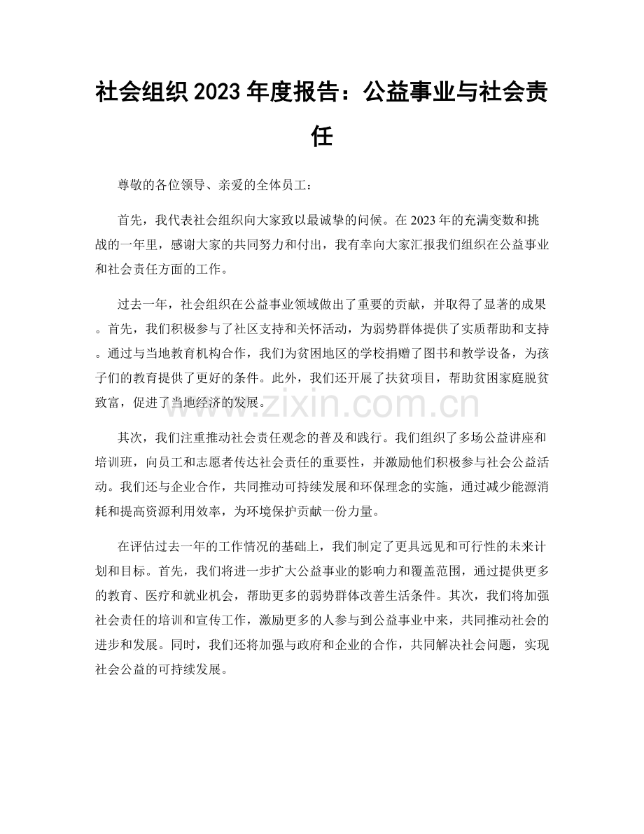 社会组织2023年度报告：公益事业与社会责任.docx_第1页