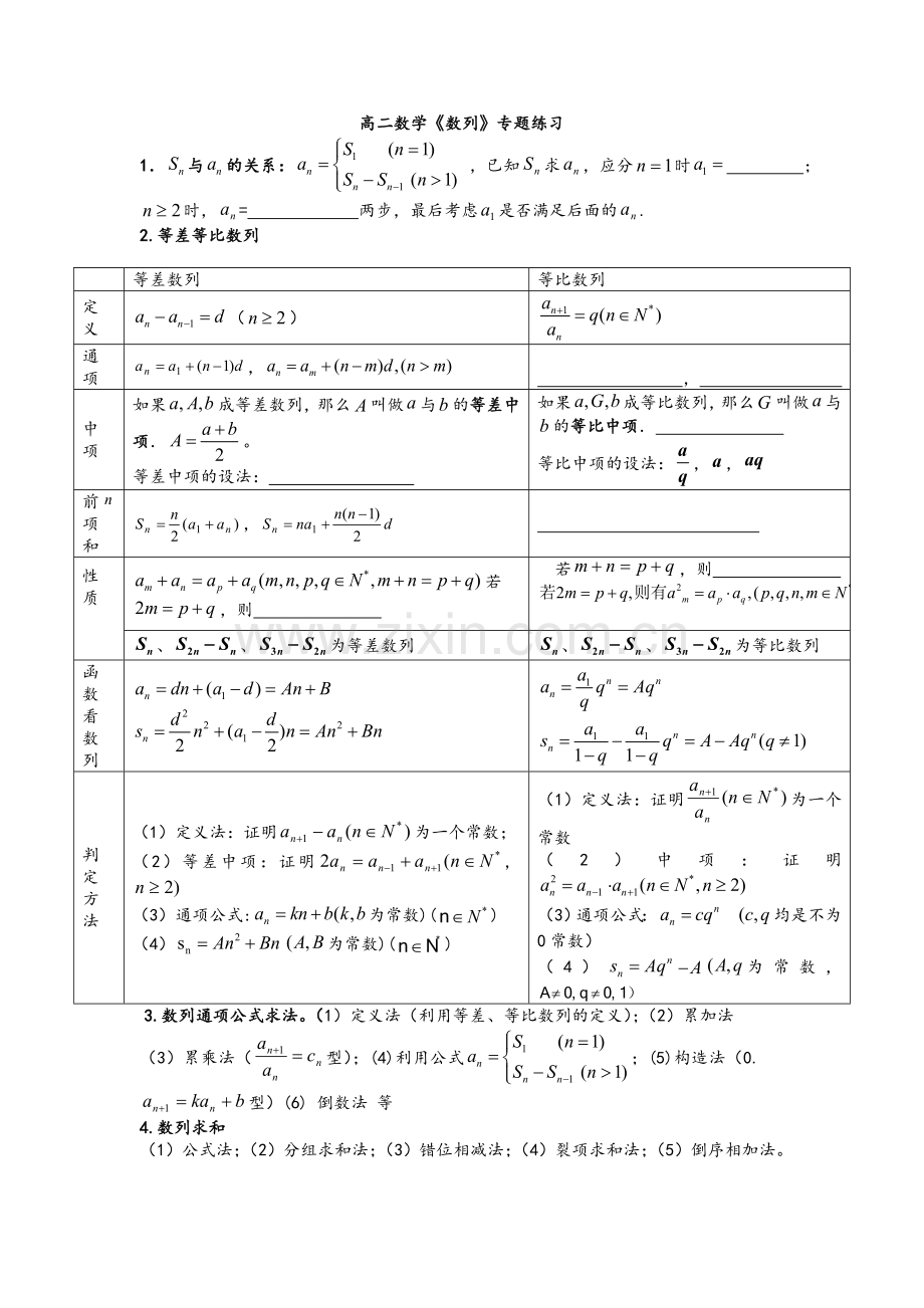 高二数学数列专题练习题.doc_第1页