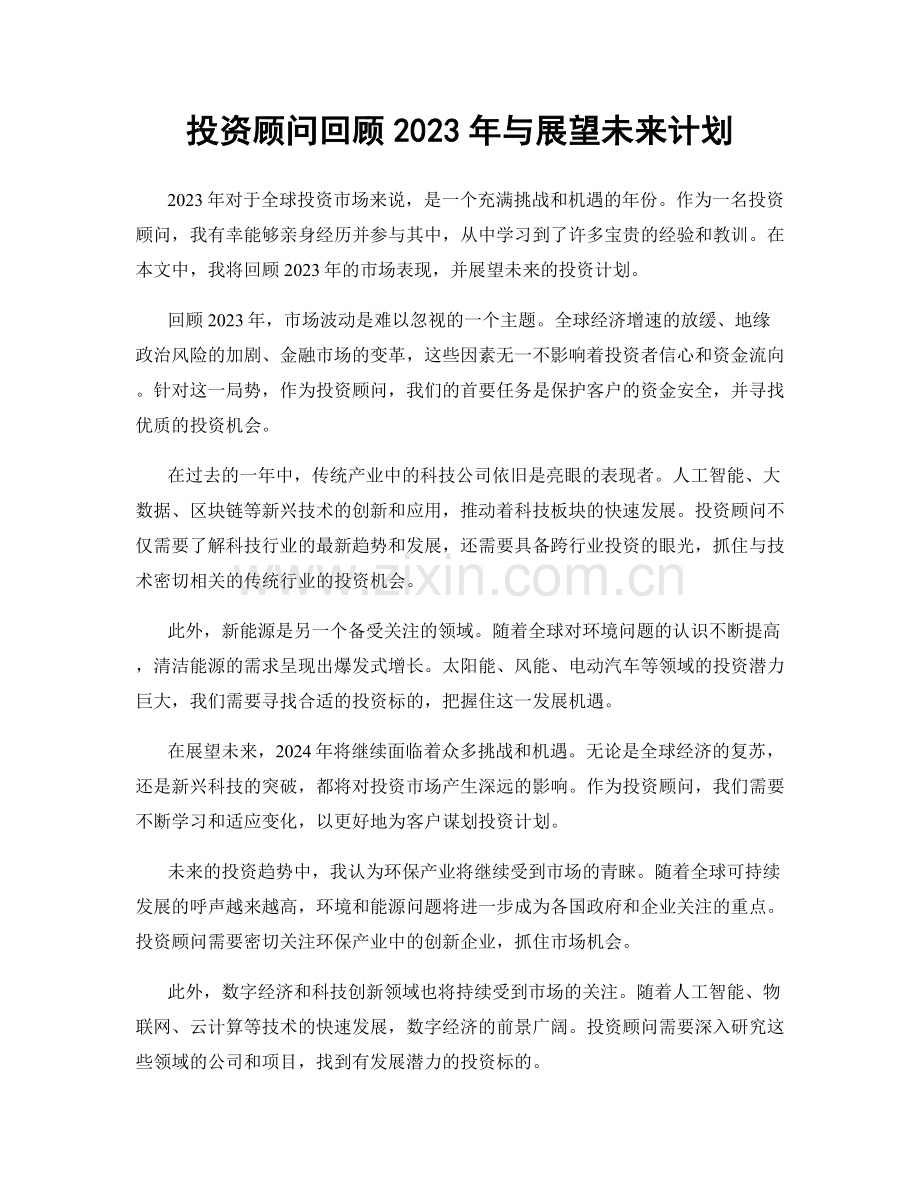 投资顾问回顾2023年与展望未来计划.docx_第1页