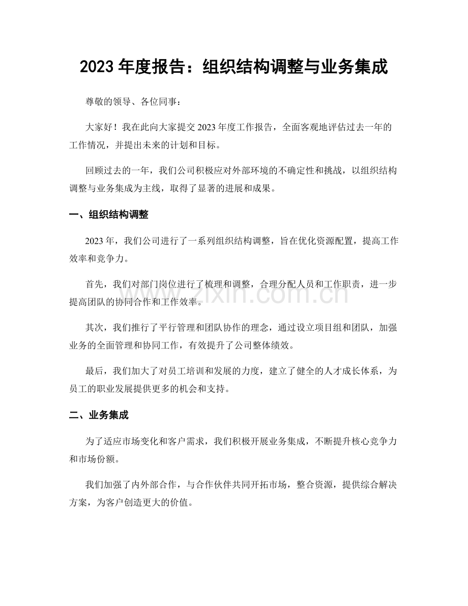 2023年度报告：组织结构调整与业务集成.docx_第1页