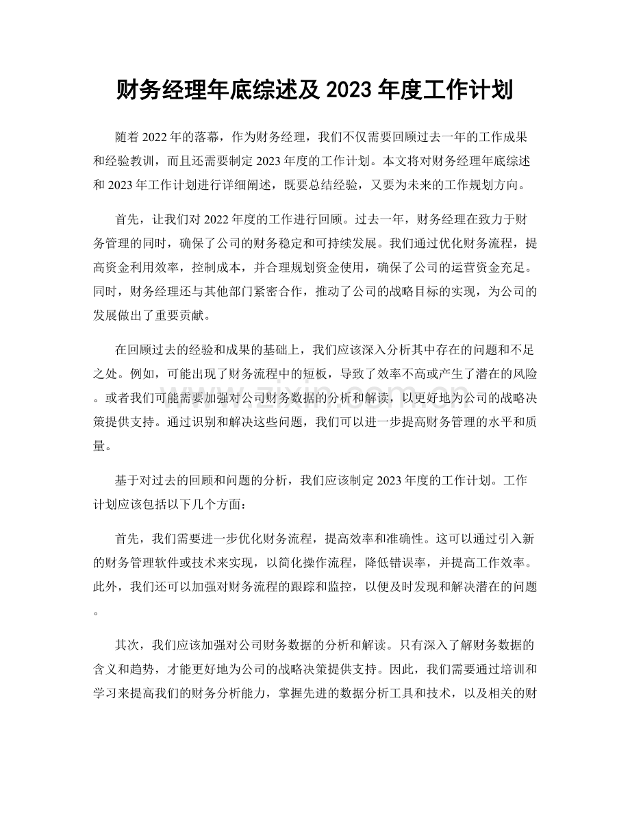 财务经理年底综述及2023年度工作计划.docx_第1页