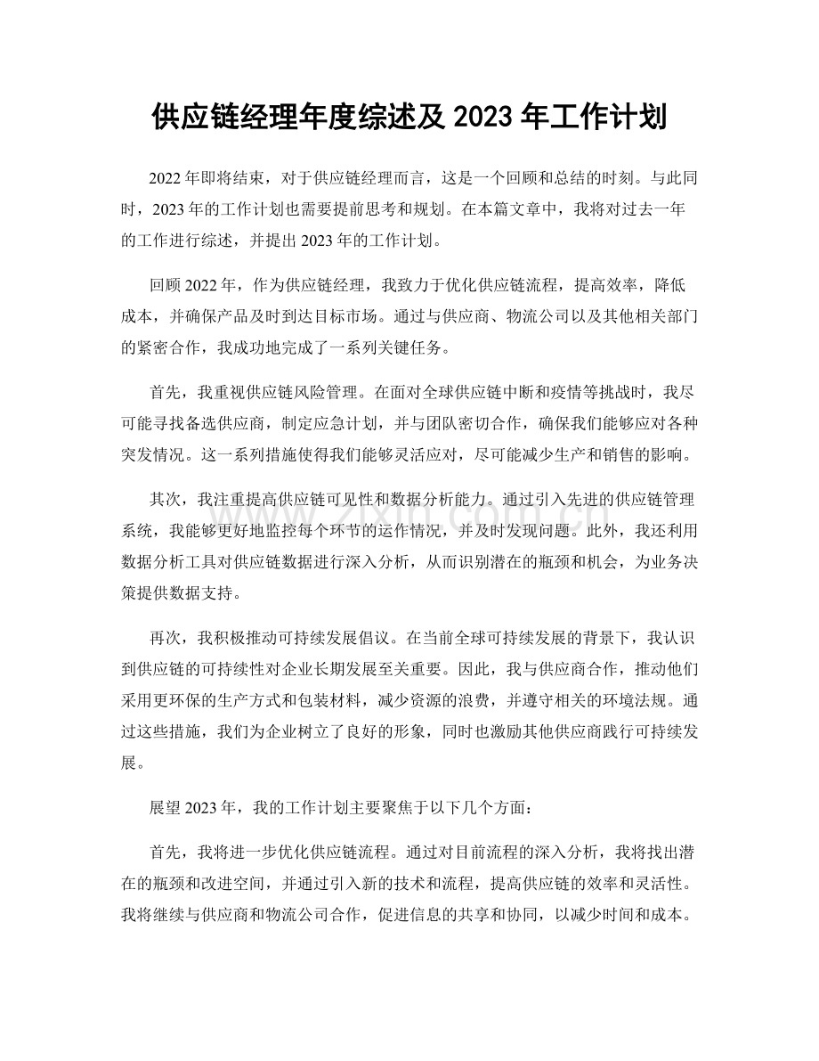 供应链经理年度综述及2023年工作计划.docx_第1页