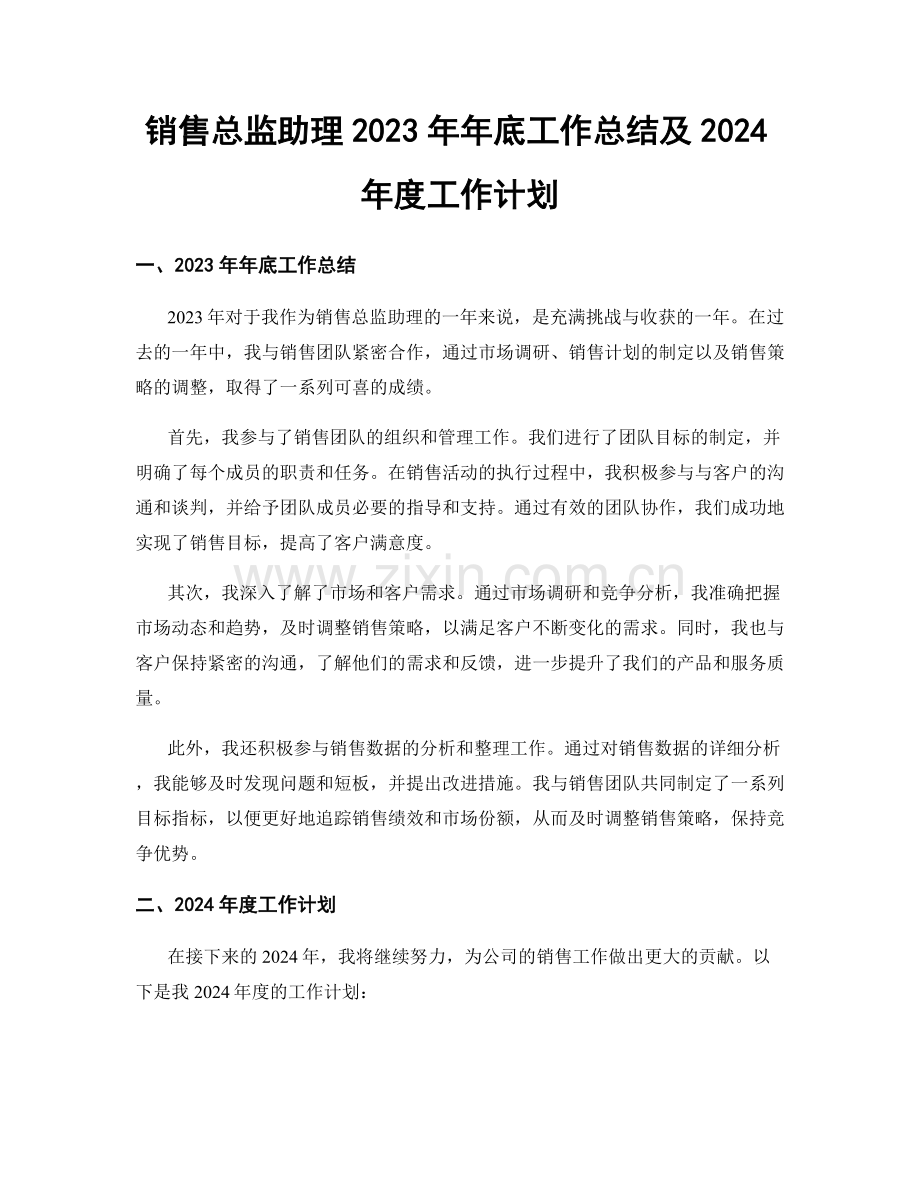 销售总监助理2023年年底工作总结及2024年度工作计划.docx_第1页