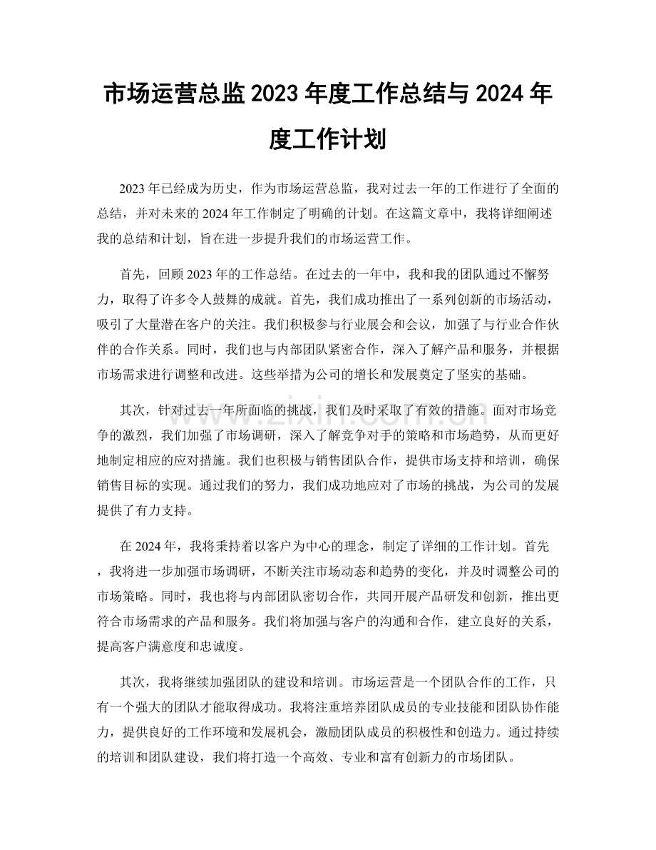 市场运营总监2023年度工作总结与2024年度工作计划.docx_第1页