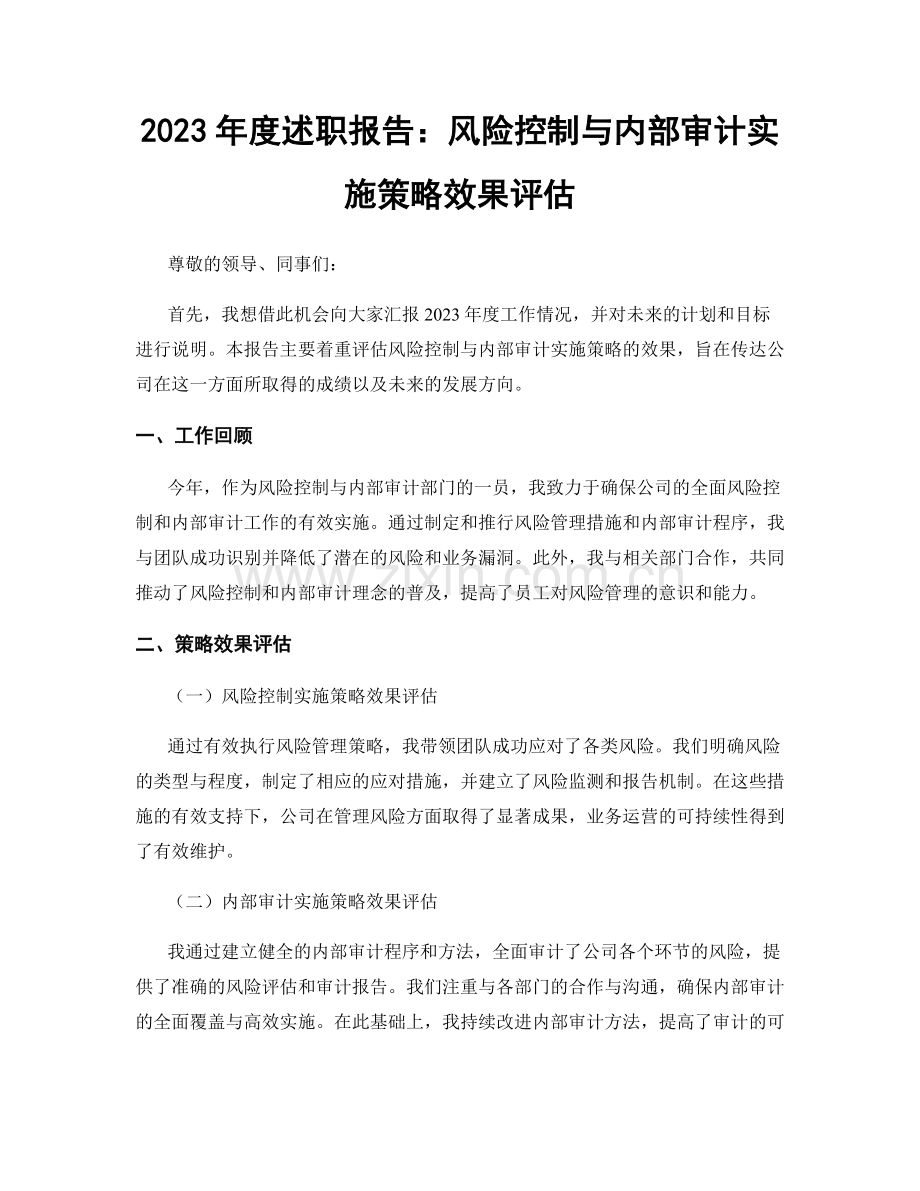 2023年度述职报告：风险控制与内部审计实施策略效果评估.docx_第1页