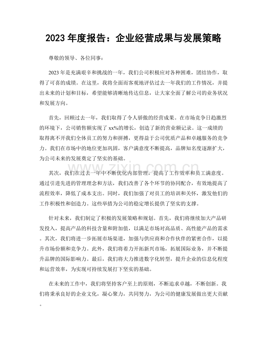 2023年度报告：企业经营成果与发展策略.docx_第1页