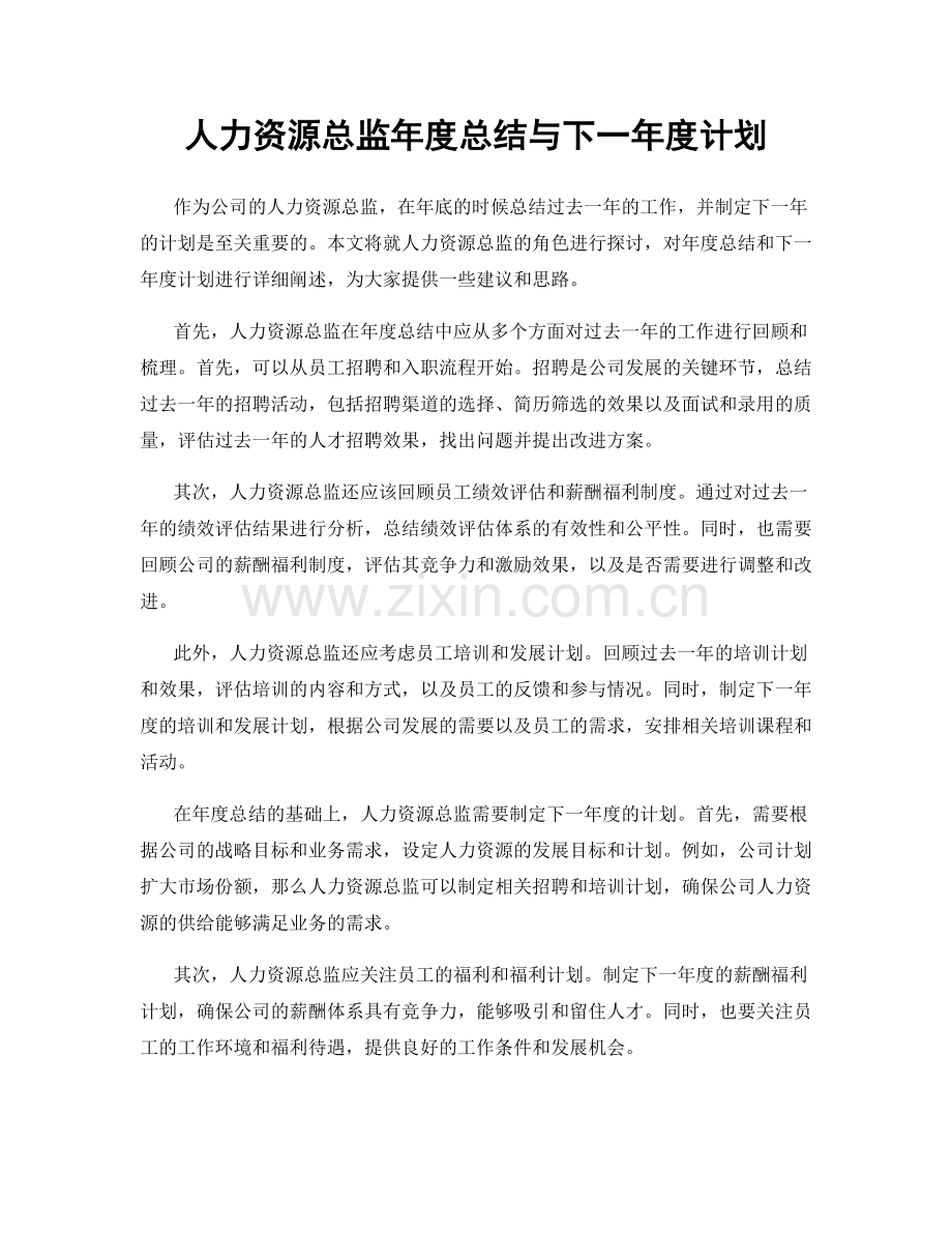 人力资源总监年度总结与下一年度计划.docx_第1页