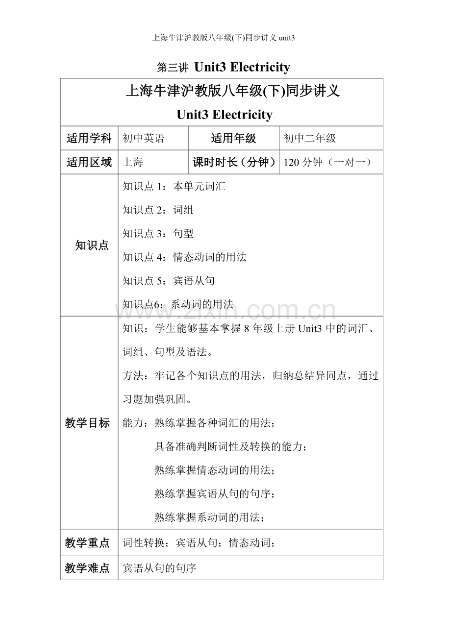 上海牛津沪教版八年级(下)同步讲义unit3.doc_第1页