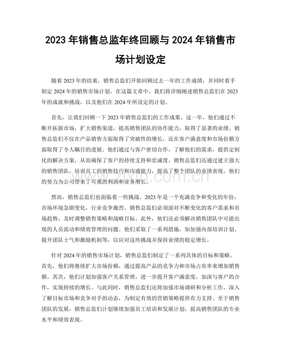 2023年销售总监年终回顾与2024年销售市场计划设定.docx_第1页