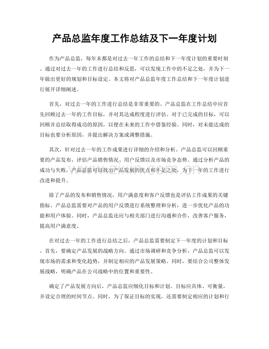 产品总监年度工作总结及下一年度计划.docx_第1页