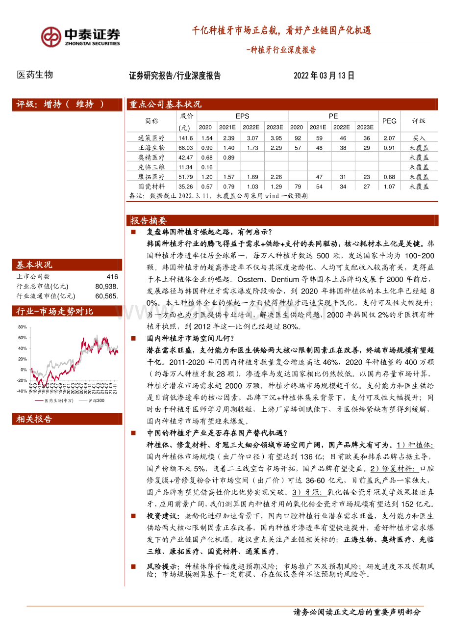 种植牙行业深度报告：千亿种植牙市场正启航看好产业链国产化机遇.pdf_第1页