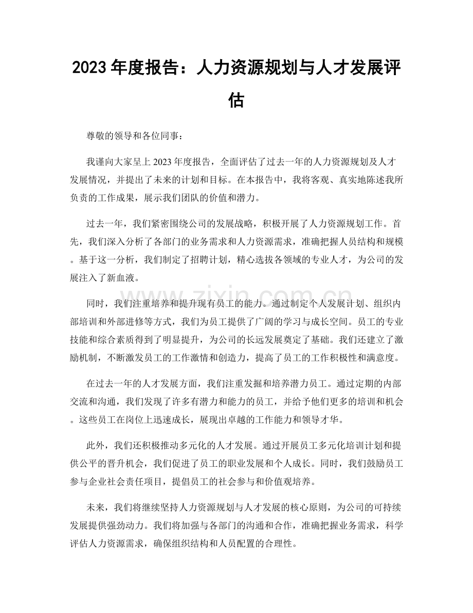 2023年度报告：人力资源规划与人才发展评估.docx_第1页