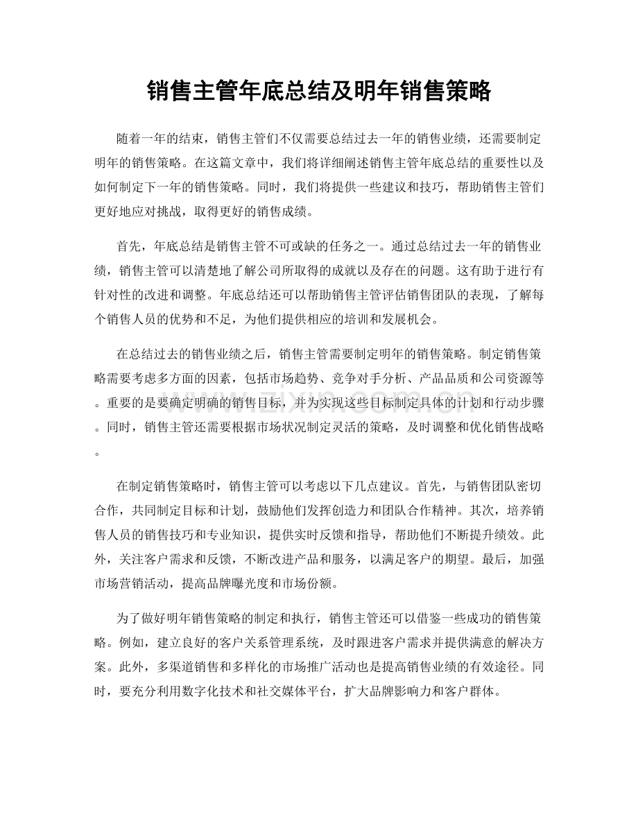 销售主管年底总结及明年销售策略.docx_第1页