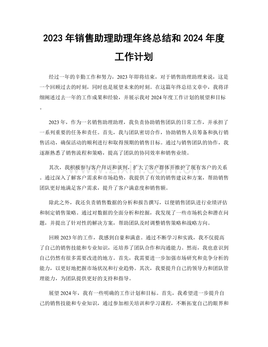 2023年销售助理助理年终总结和2024年度工作计划.docx_第1页