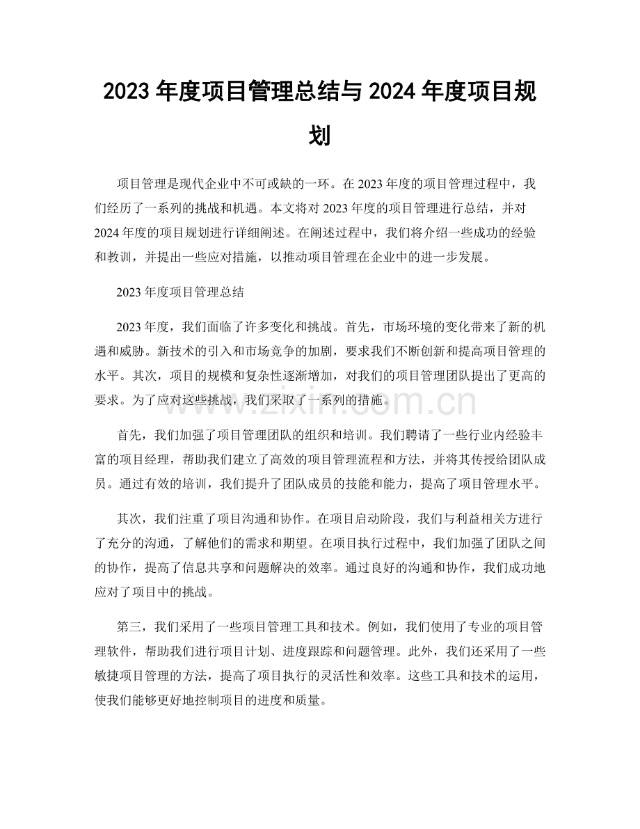 2023年度项目管理总结与2024年度项目规划.docx_第1页