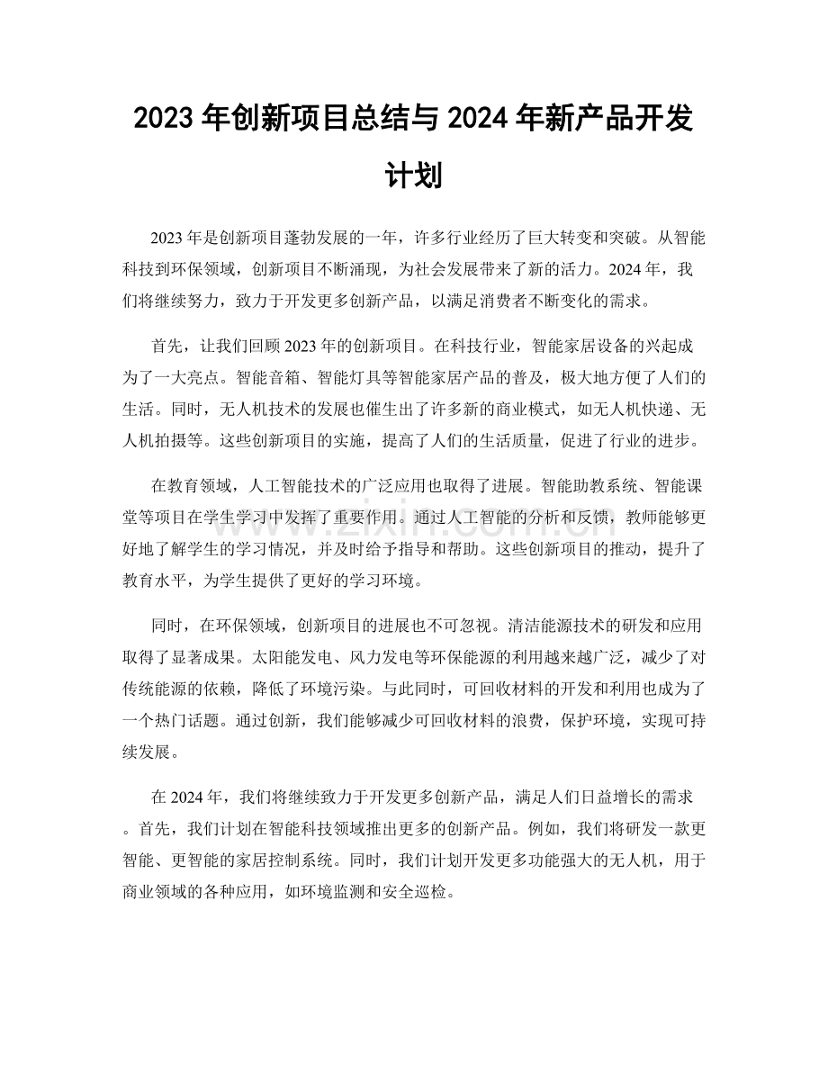 2023年创新项目总结与2024年新产品开发计划.docx_第1页