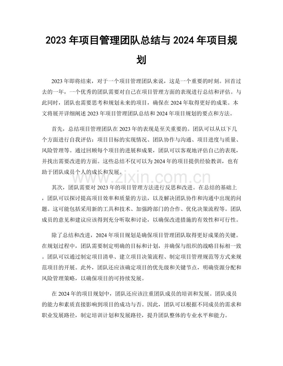 2023年项目管理团队总结与2024年项目规划.docx_第1页