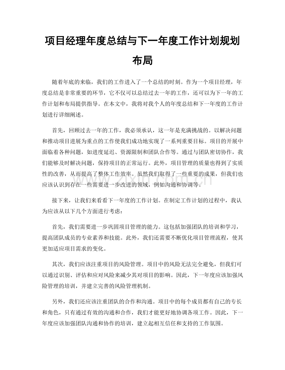 项目经理年度总结与下一年度工作计划规划布局.docx_第1页