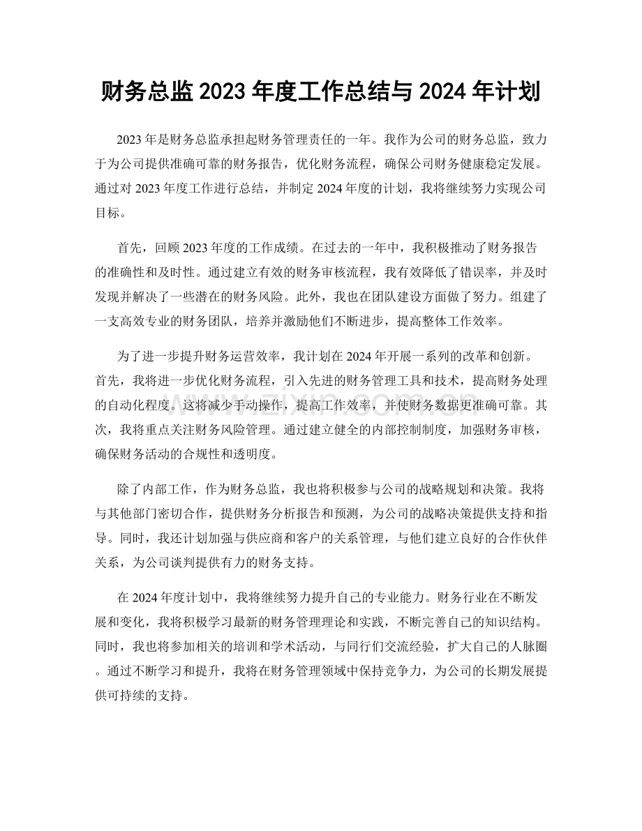 财务总监2023年度工作总结与2024年计划.docx_第1页