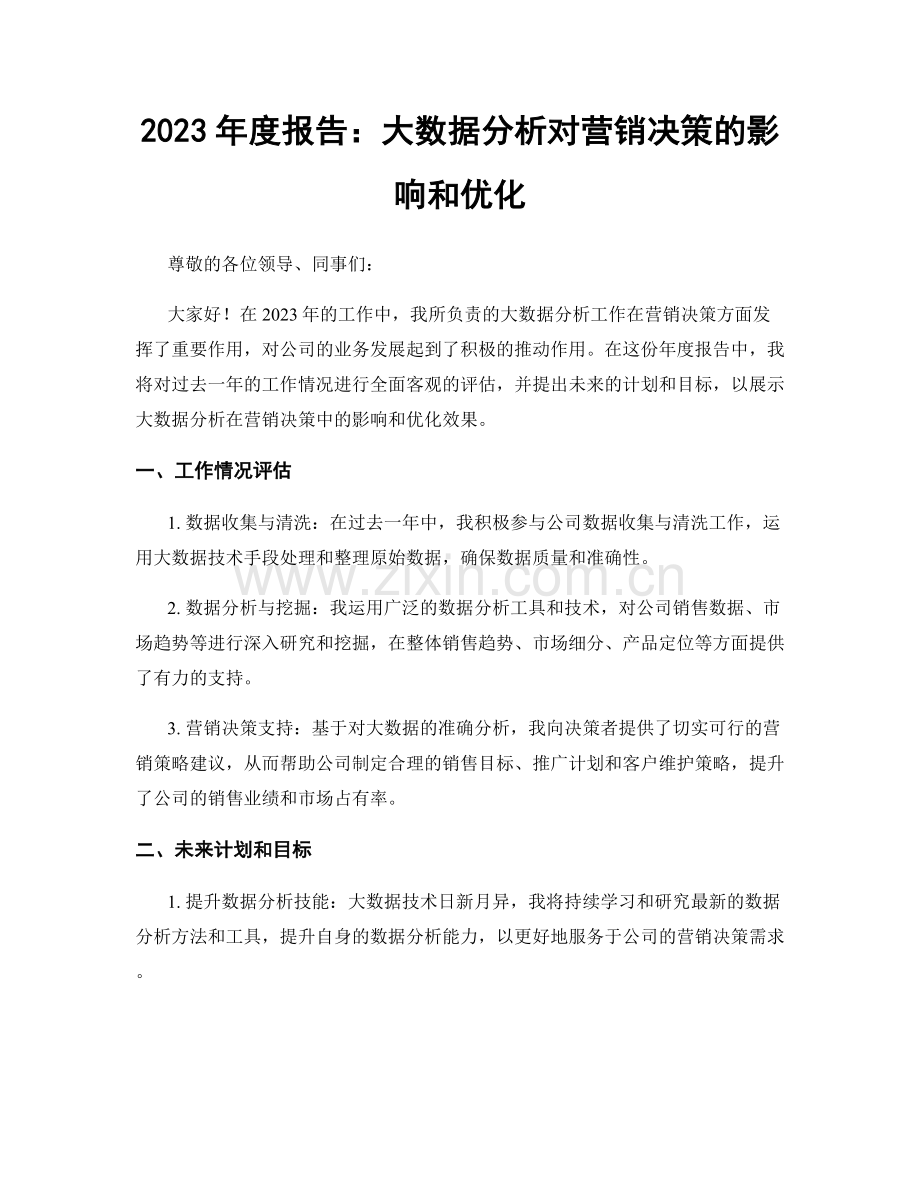 2023年度报告：大数据分析对营销决策的影响和优化.docx_第1页