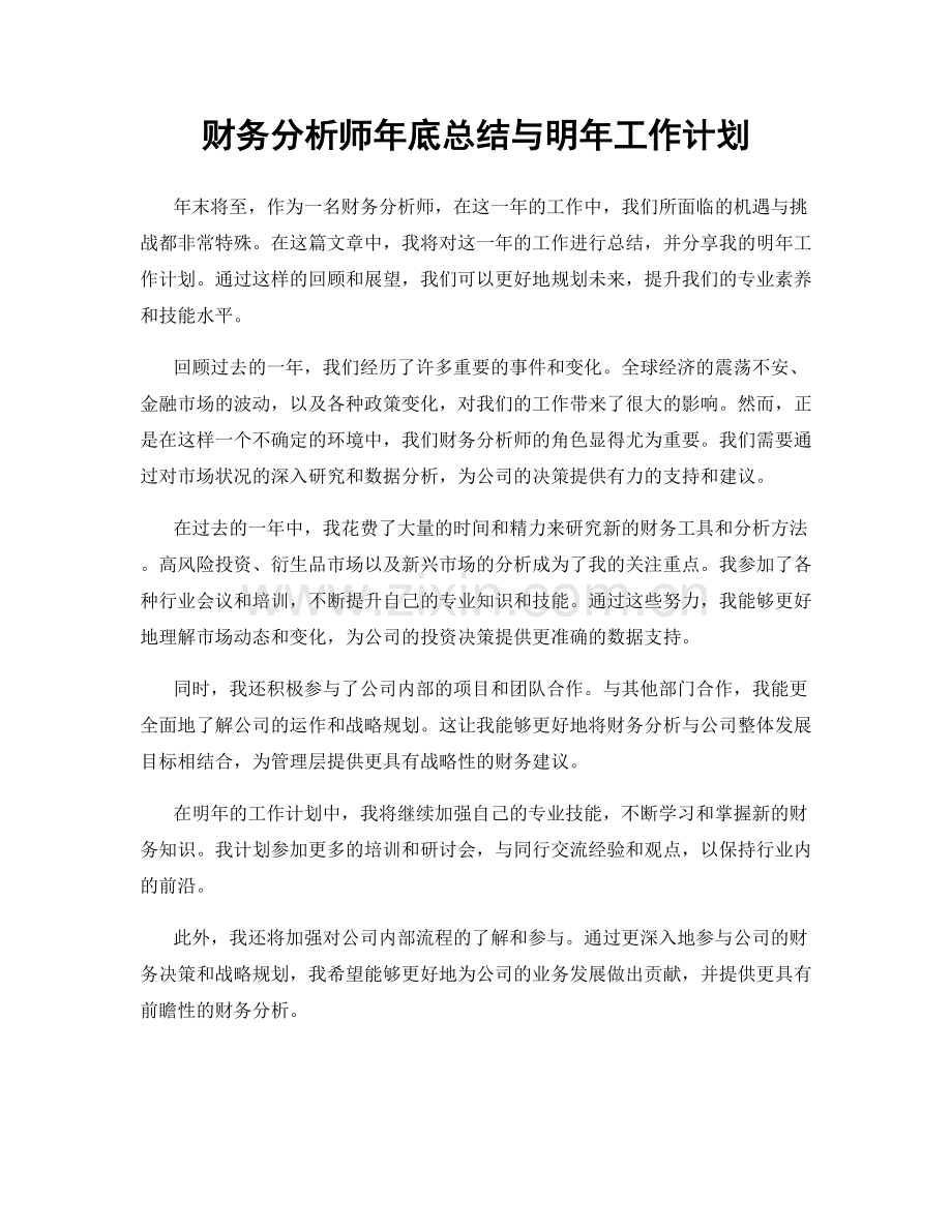 财务分析师年底总结与明年工作计划.docx_第1页