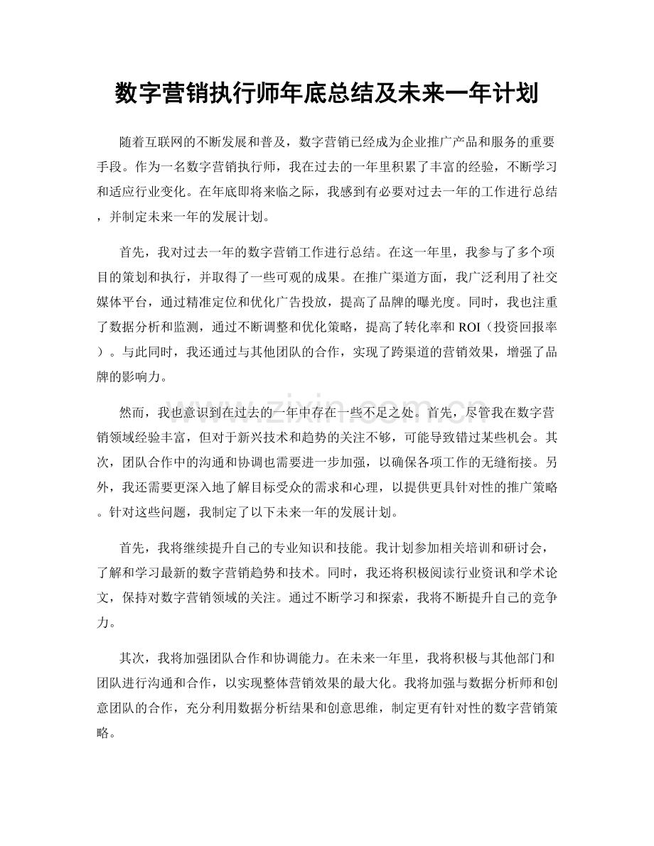 数字营销执行师年底总结及未来一年计划.docx_第1页