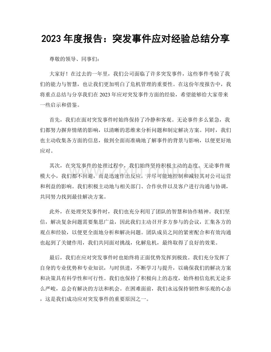 2023年度报告：突发事件应对经验总结分享.docx_第1页