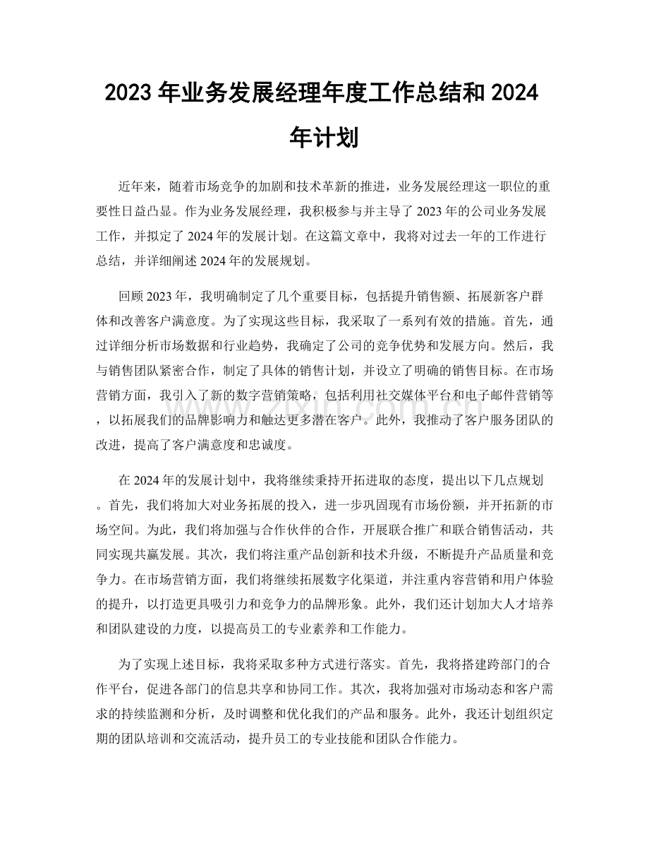 2023年业务发展经理年度工作总结和2024年计划.docx_第1页