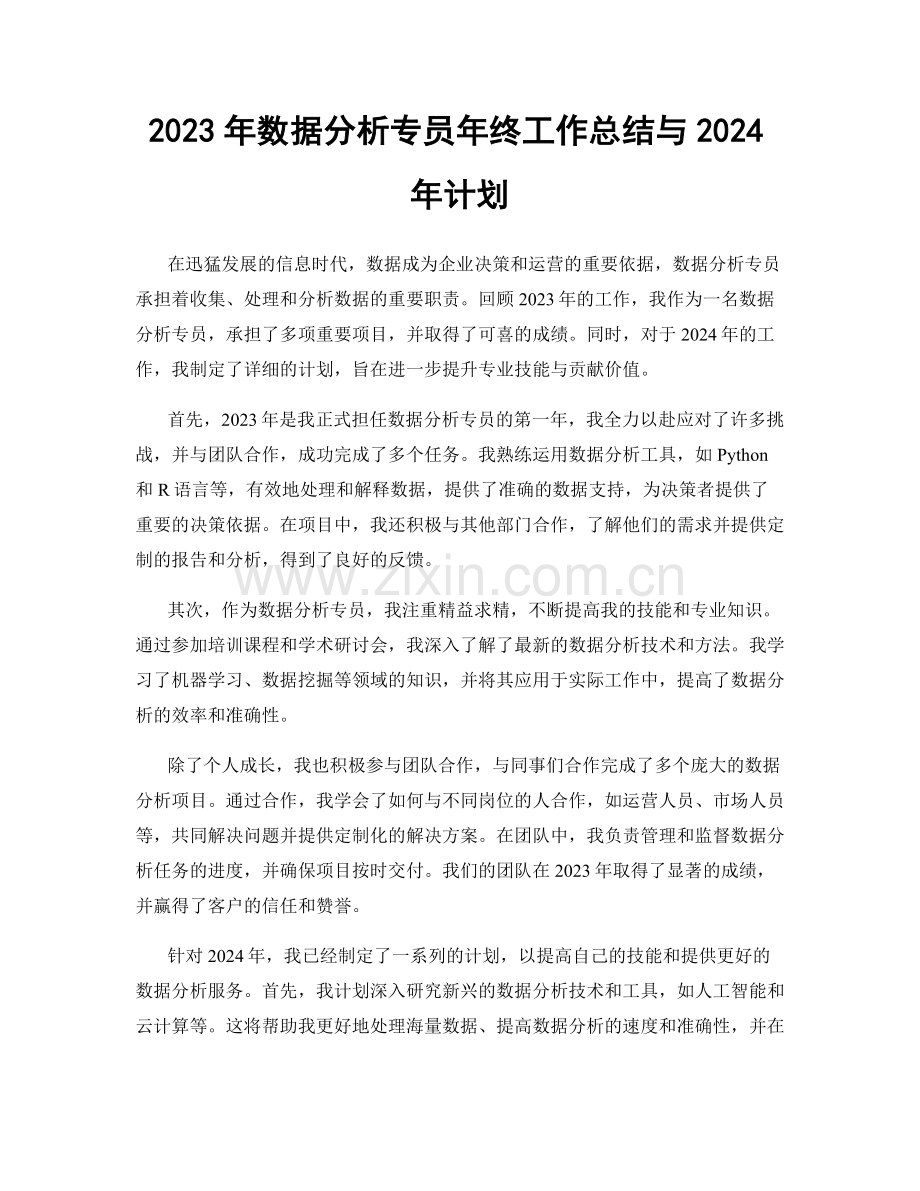 2023年数据分析专员年终工作总结与2024年计划.docx_第1页