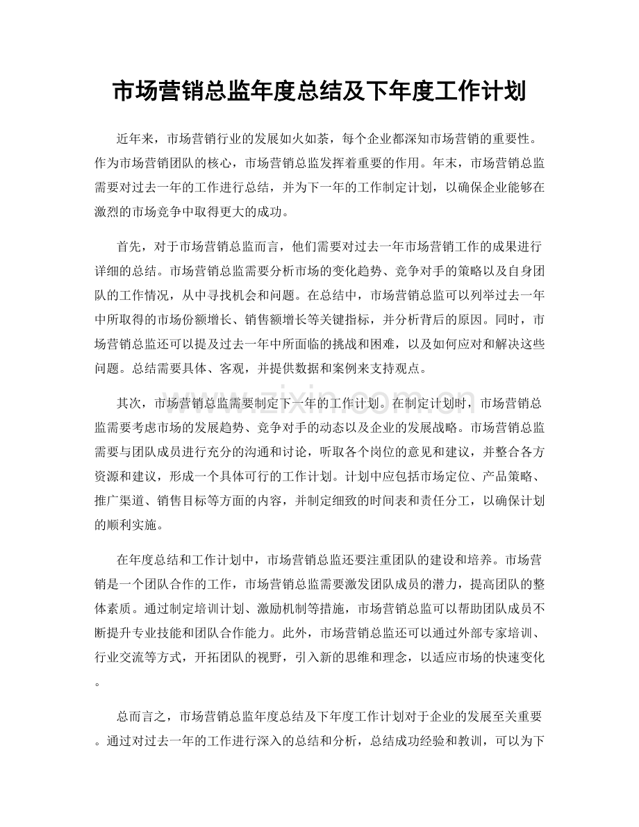 市场营销总监年度总结及下年度工作计划.docx_第1页