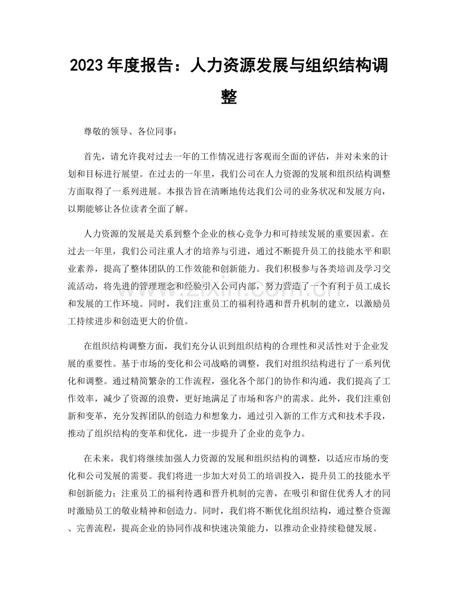 2023年度报告：人力资源发展与组织结构调整.docx_第1页