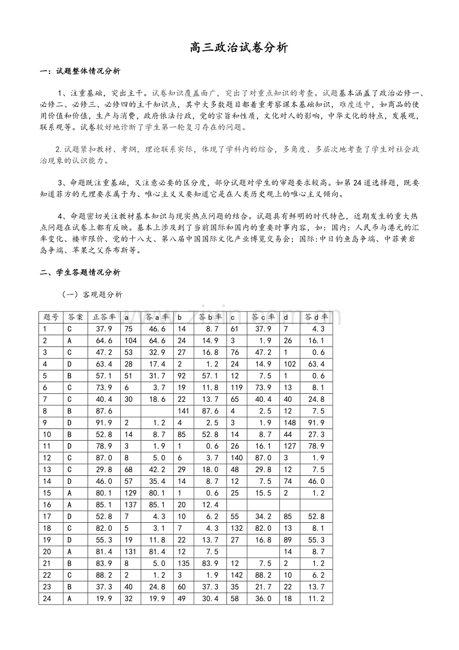 高三政治试卷分析.doc_第1页