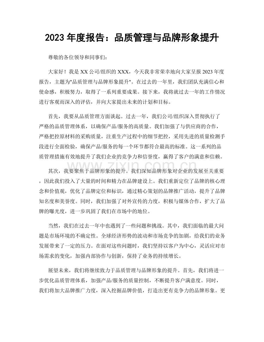 2023年度报告：品质管理与品牌形象提升.docx_第1页