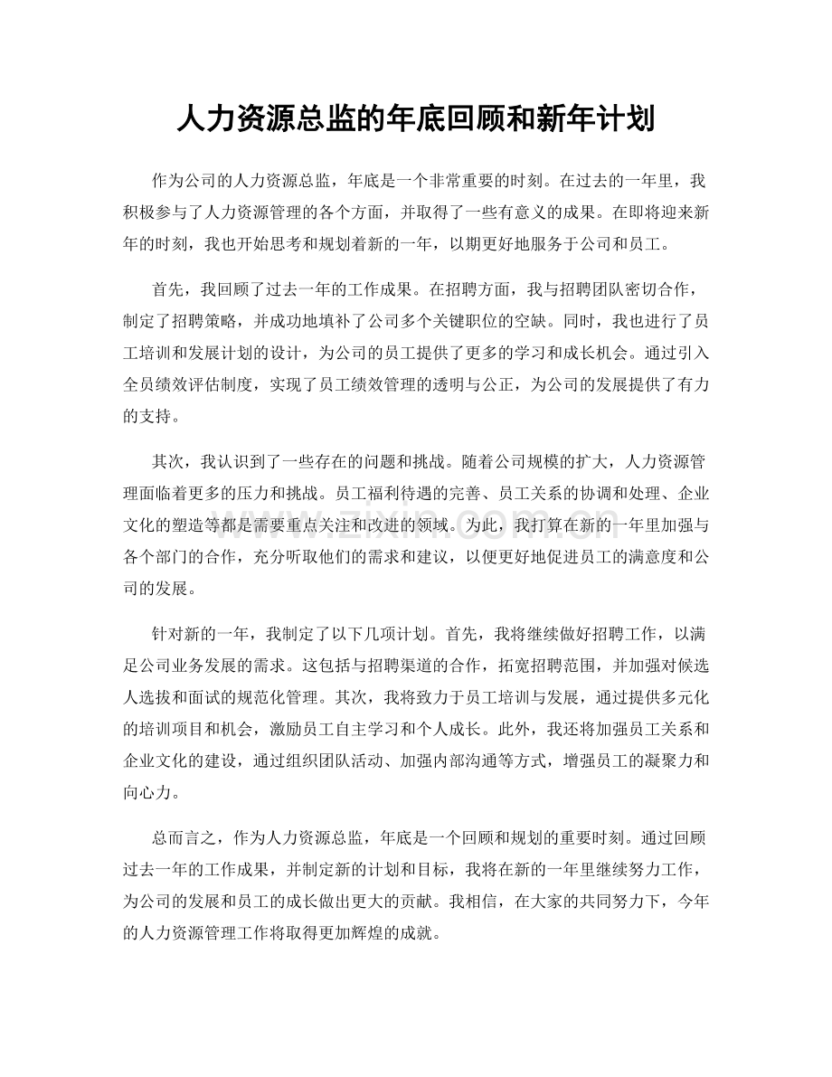 人力资源总监的年底回顾和新年计划.docx_第1页