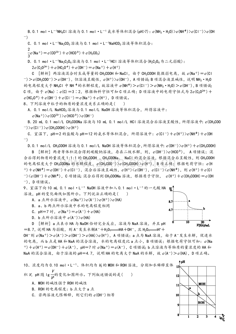 高三化学《离子浓度与图像分析》专项训练.doc_第3页