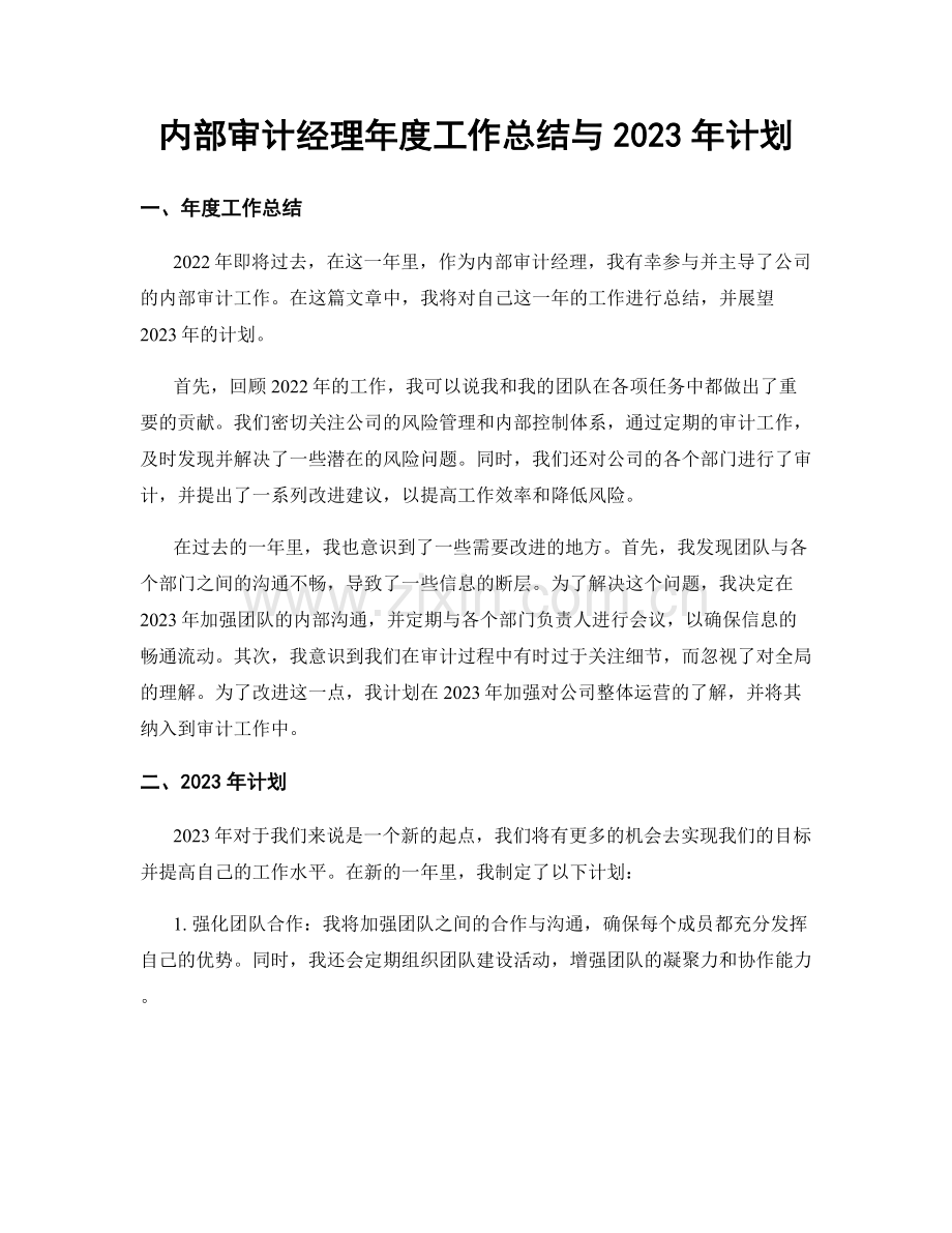 内部审计经理年度工作总结与2023年计划.docx_第1页