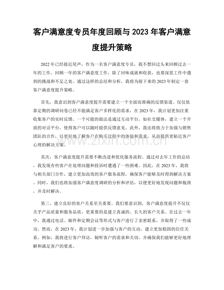 客户满意度专员年度回顾与2023年客户满意度提升策略.docx_第1页