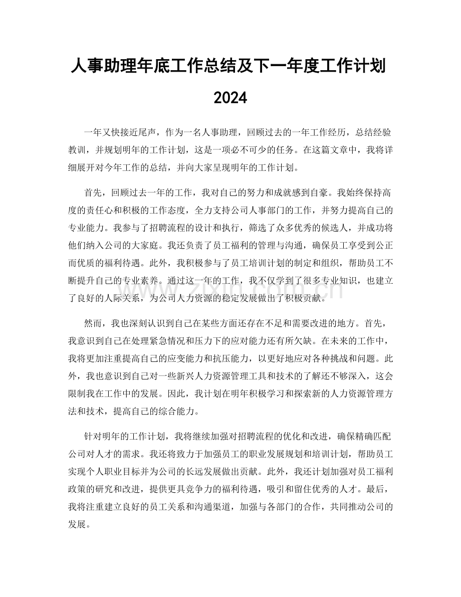 人事助理年底工作总结及下一年度工作计划2024.docx_第1页