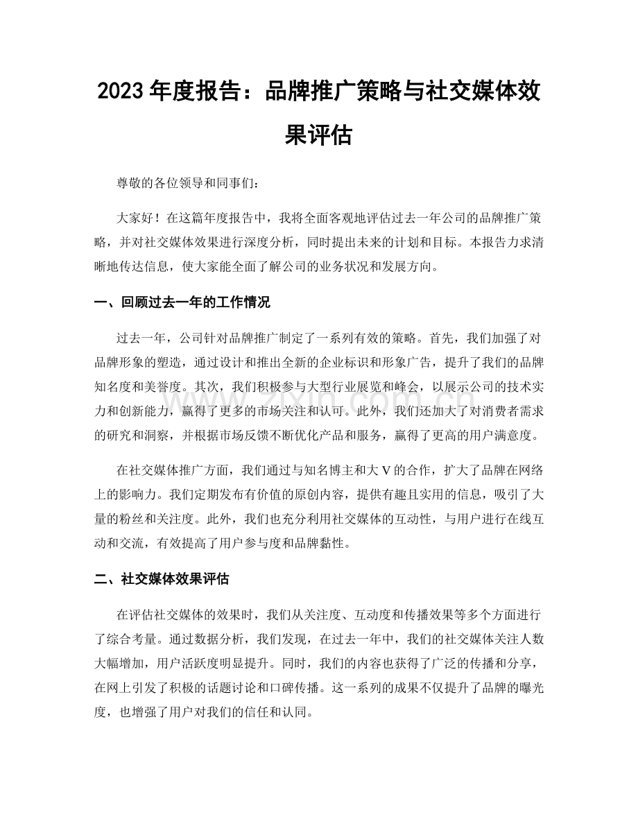 2023年度报告：品牌推广策略与社交媒体效果评估.docx_第1页