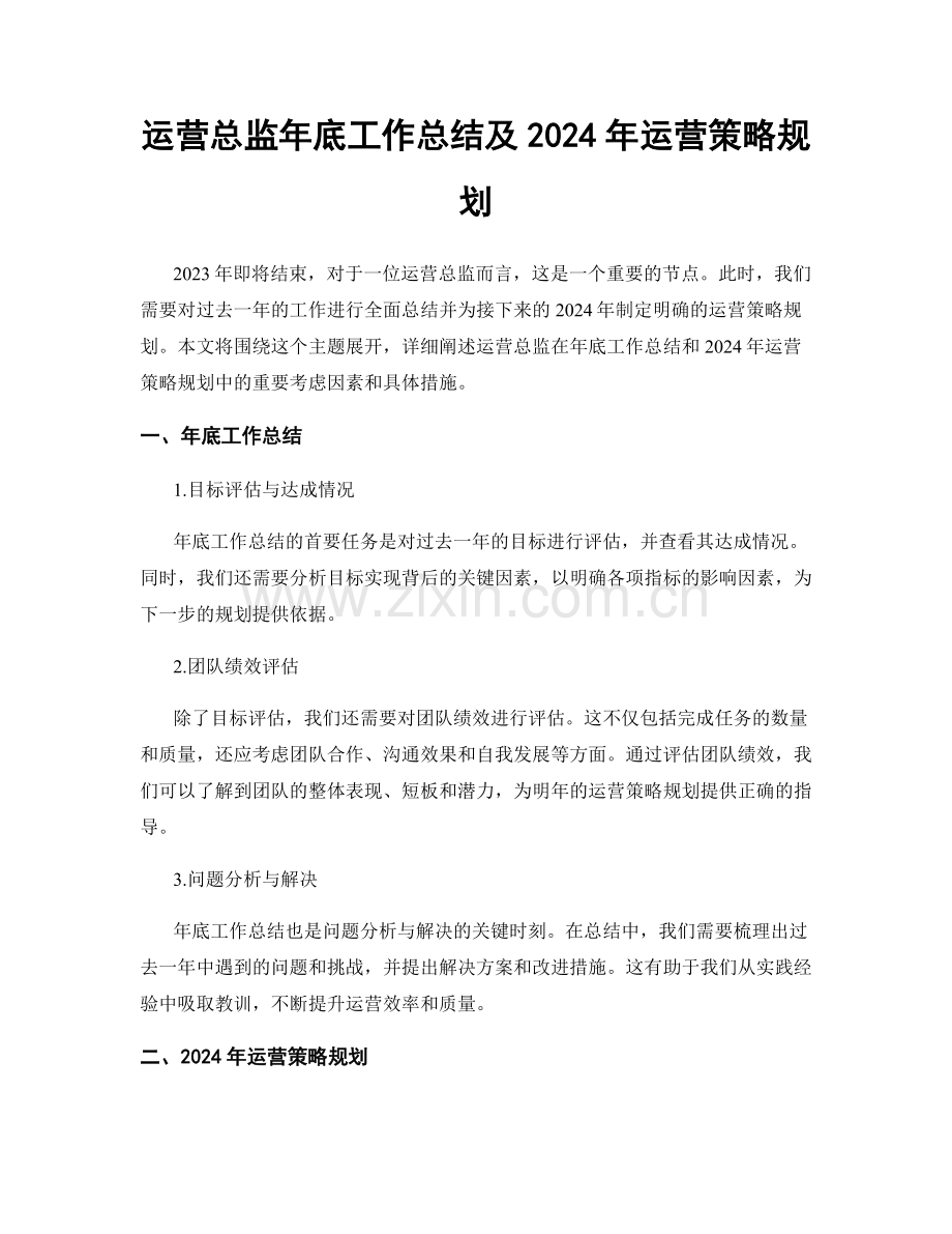 运营总监年底工作总结及2024年运营策略规划.docx_第1页