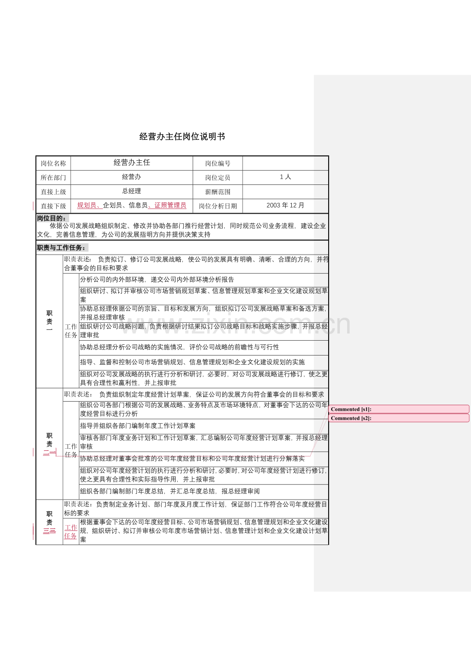 经营办主任岗位说明书.doc_第1页