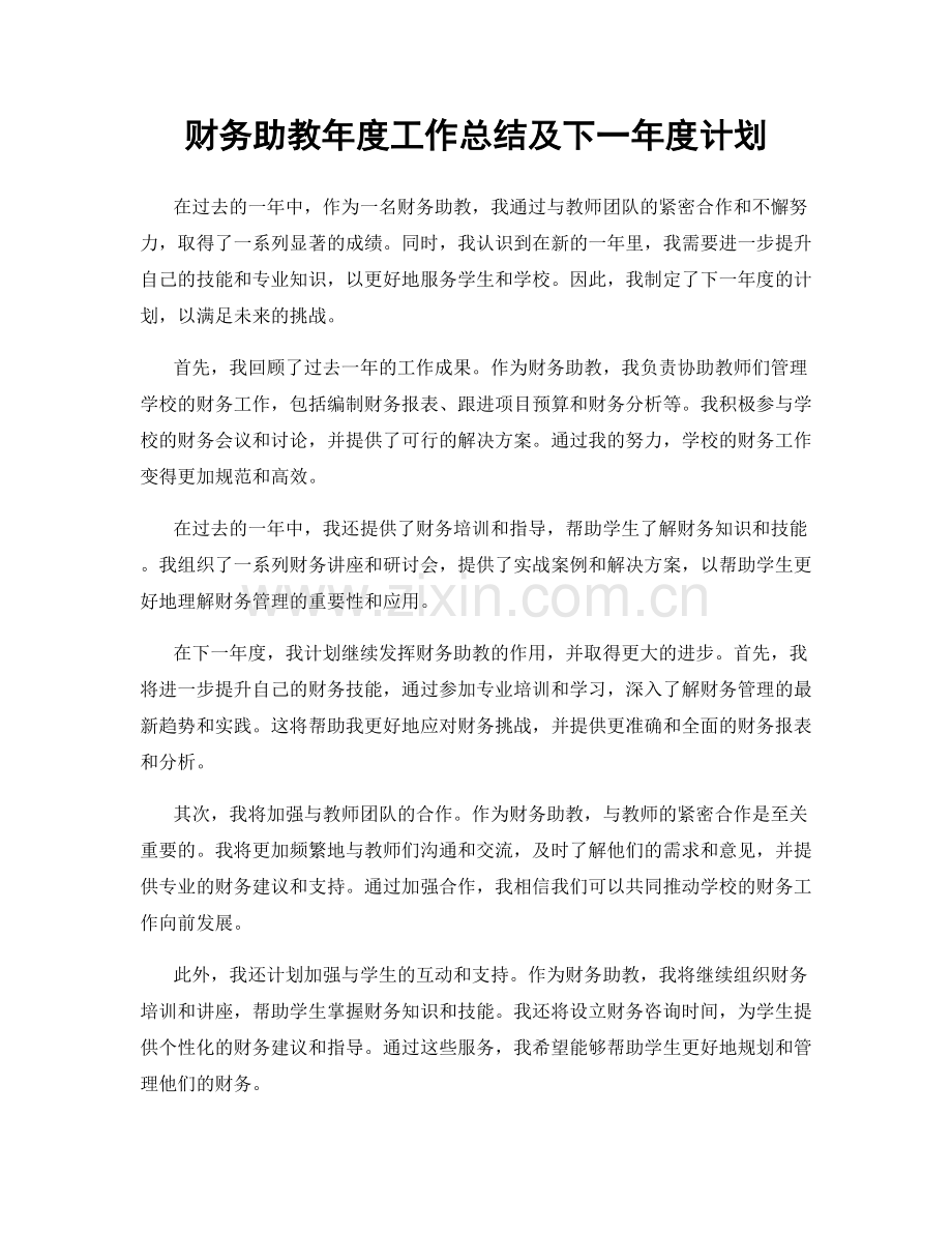 财务助教年度工作总结及下一年度计划.docx_第1页