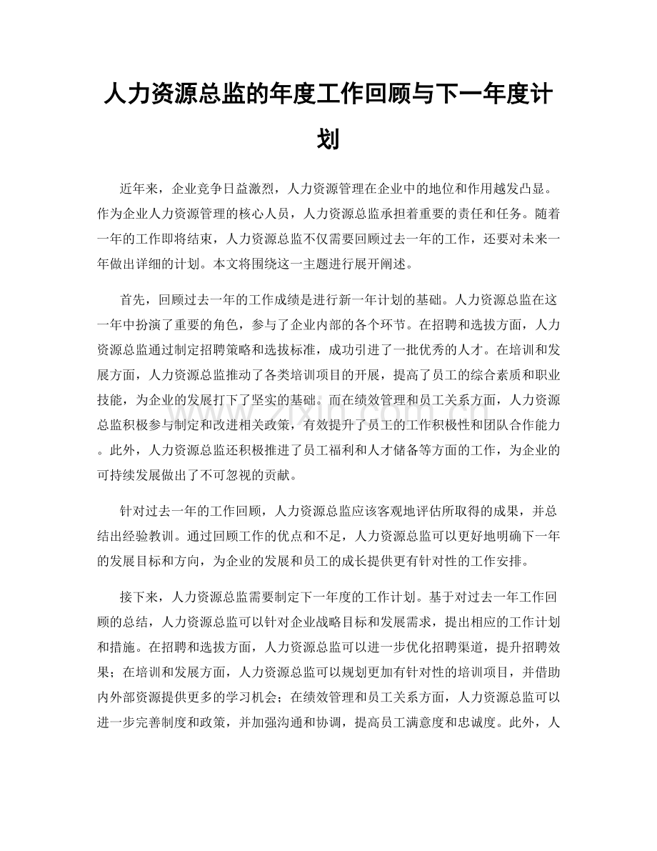 人力资源总监的年度工作回顾与下一年度计划.docx_第1页