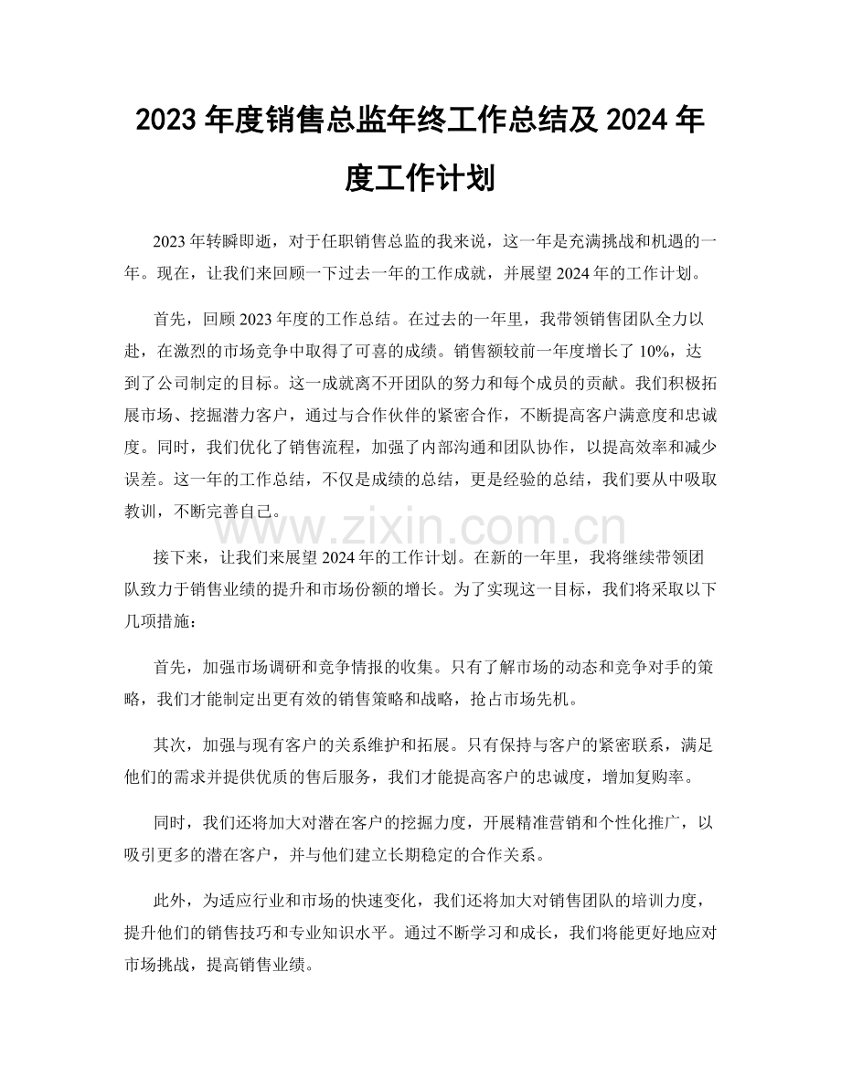 2023年度销售总监年终工作总结及2024年度工作计划.docx_第1页