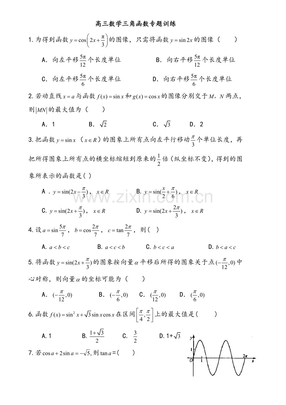 高三数学三角函数专题训练.doc_第1页