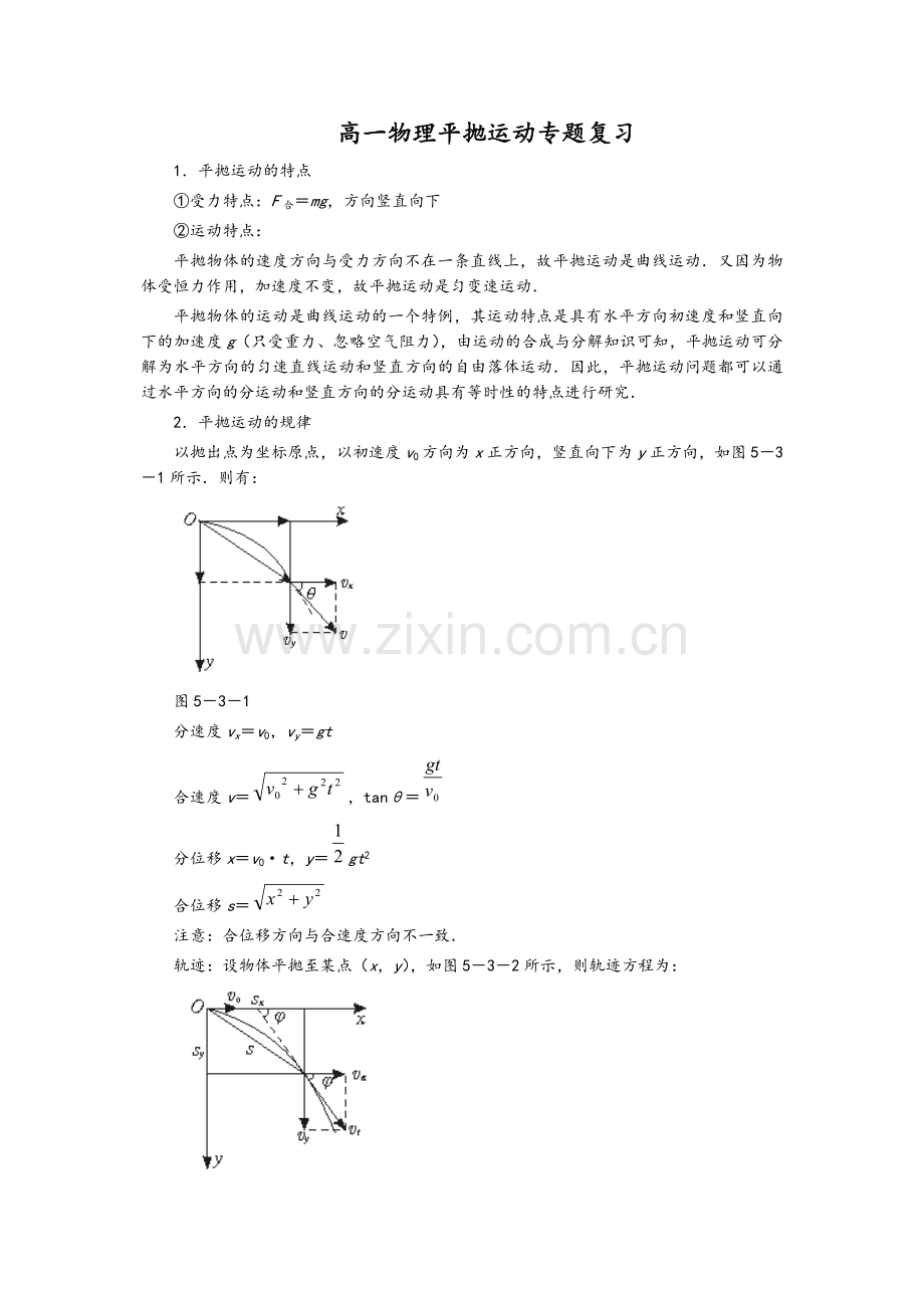 高一物理平抛运动专题复习.doc_第1页