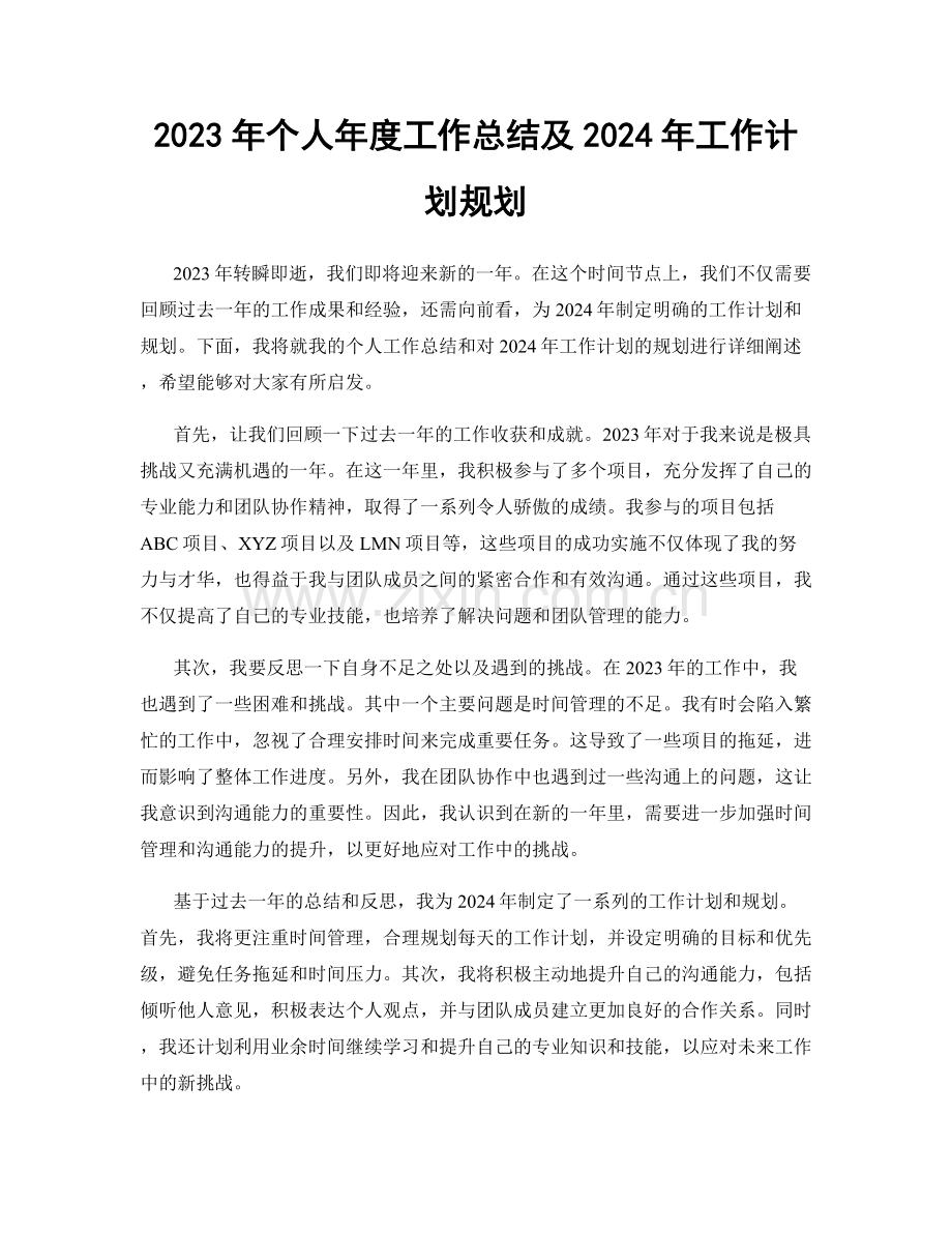 2023年个人年度工作总结及2024年工作计划规划.docx_第1页