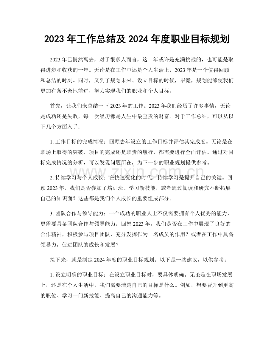 2023年工作总结及2024年度职业目标规划.docx_第1页