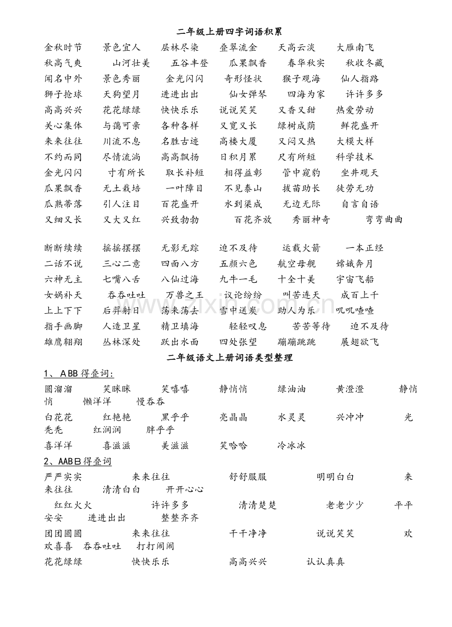 二年级上册四字词语积累.doc_第1页